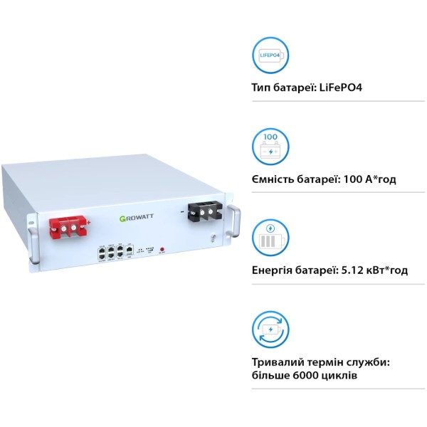Фото - Батарея для солнечного инвертора Growatt 51.2V 100Ah 5.12kWh (Hope 5.0L-B1)